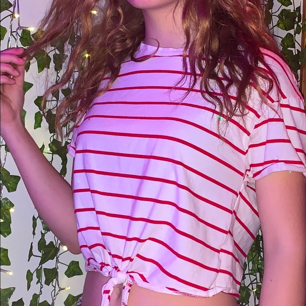 Red and white striped crop top